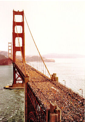 Golden Gate Bridge filled with people